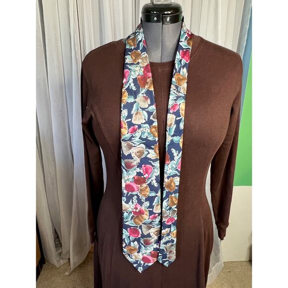 Tie vintage 1980s abstract floral pink blue - Picture 2 of 10